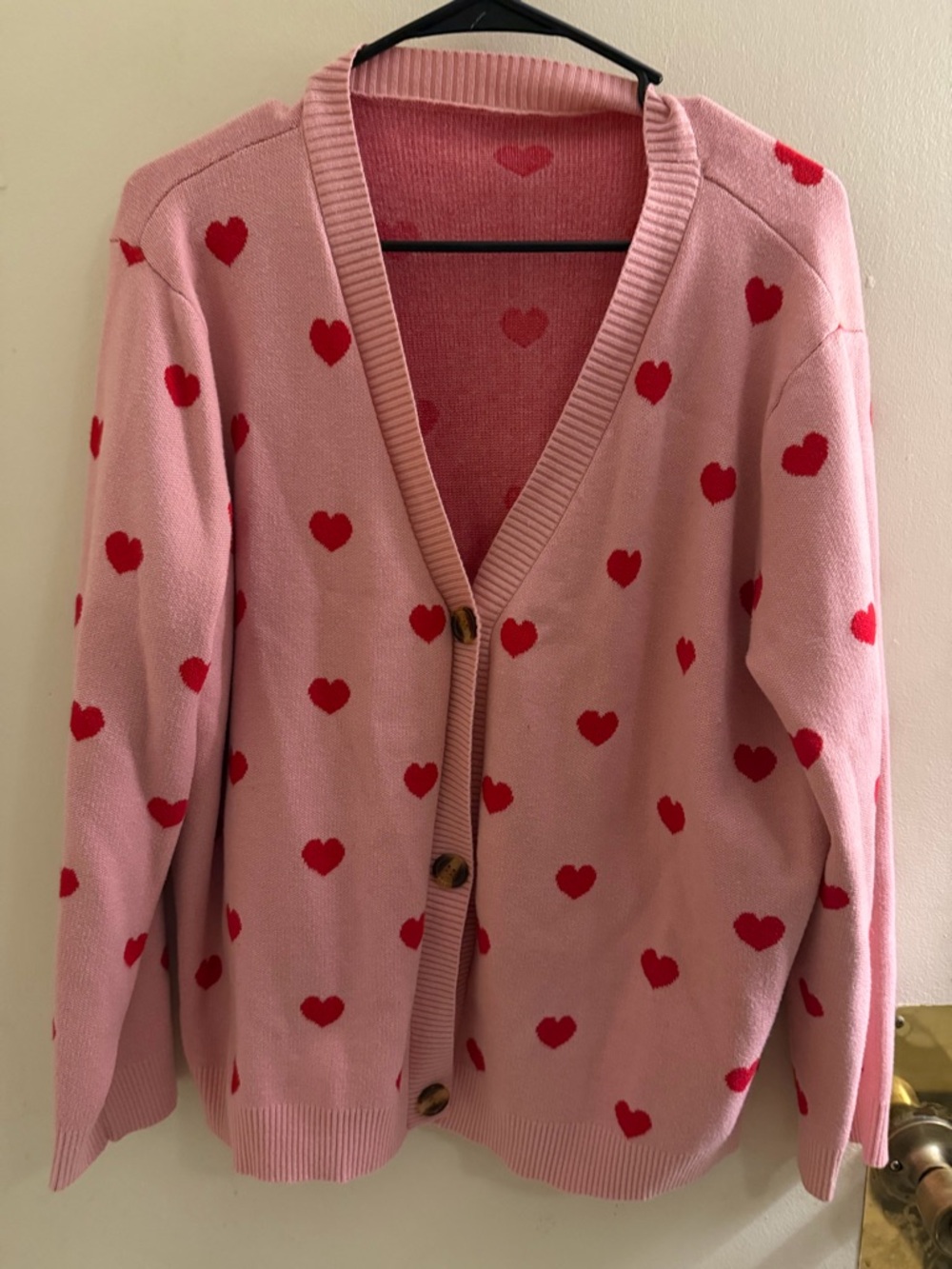 SHEIN Pink Cardigan with Red Heart Print